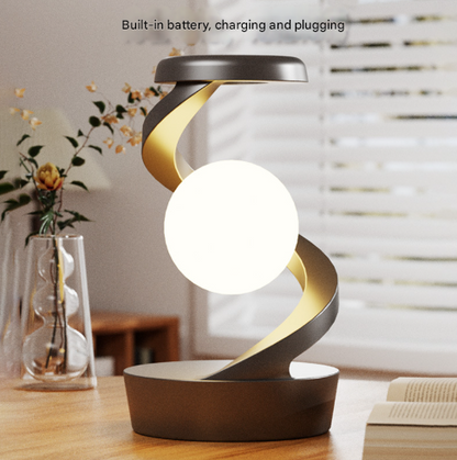 White Modern Levitating LED Desk Lamp with Wireless Phone Charger - Spiral Design Atmosphere Light