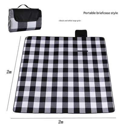 Waterproof Foldable Picnic Blanket with Handle - 2x2m Black and white large grid