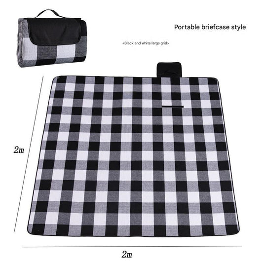 Waterproof Foldable Picnic Blanket with Handle - 2x2m Black and white large grid