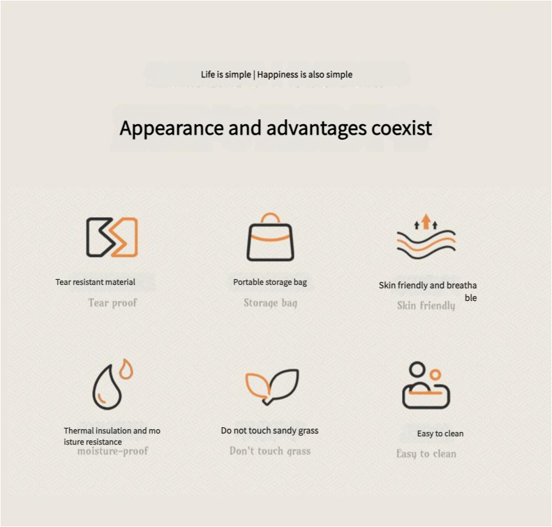 Waterproof Foldable Picnic Blanket with Handle - 2x2m Black and white large grid