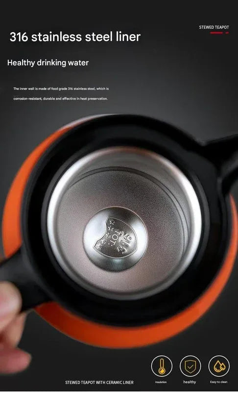 Red 316 Stainless Steel Stewing Tea Kettle with Wooden Handle - Insulated Tea and Coffee Kettle with Infuser for Home and Office