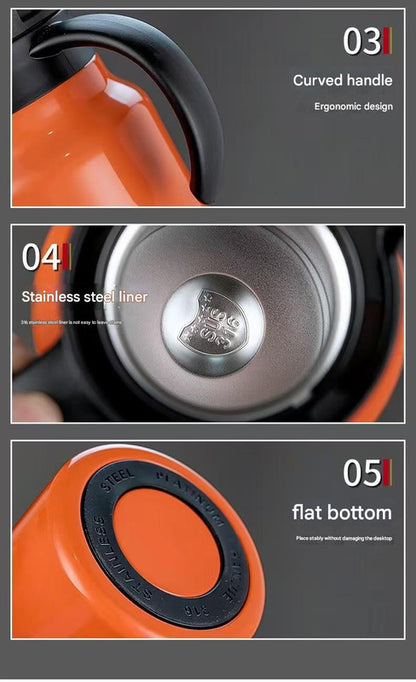 Orange 316 Stainless Steel Stewing Tea Kettle with Wooden Handle - Insulated Tea and Coffee Kettle with Infuser for Home and Office