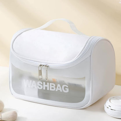 PVC Transparent Cosmetic Bag,Waterproof Portable Travel Organizer with Handle(white)