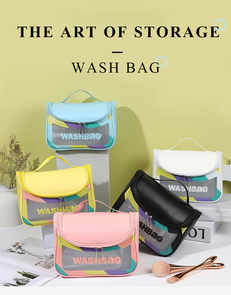 PVC Transparent Cosmetic Bag,Waterproof Portable Travel Organizer with Handle(white)