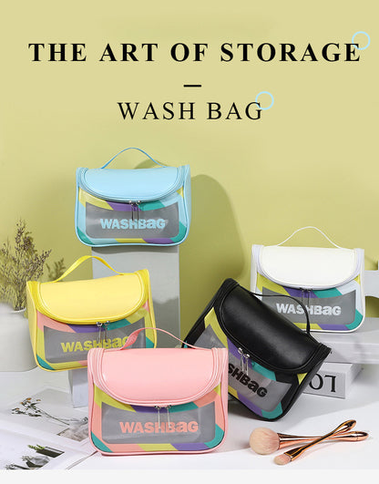 PVC Transparent Cosmetic Bag,Waterproof Portable Travel Organizer with Handle(white)