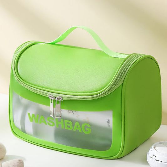 PVC Transparent Cosmetic Bag,Waterproof Portable Travel Organizer with Handle(Green)