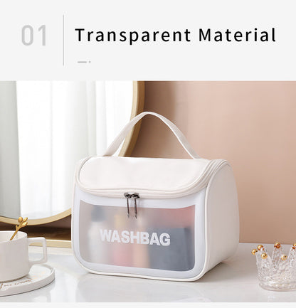 PVC Transparent Cosmetic Bag,Waterproof Portable Travel Organizer with Handle(Green)