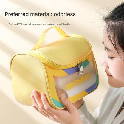 PVC Transparent Cosmetic Bag,Waterproof Portable Travel Organizer with Handle(Yellow)