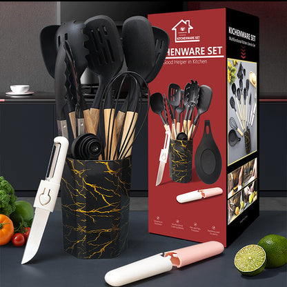 White 12-Piece Silicone Cooking Utensil Set - Non-Stick Food-Grade Kitchen Tools with Holder