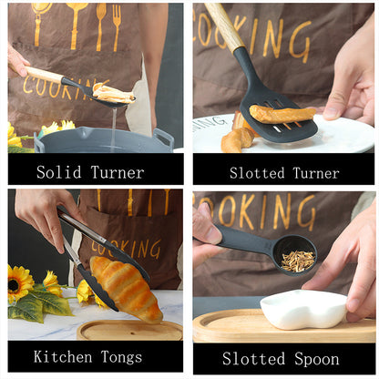 Blue 12-Piece Silicone Cooking Utensil Set - Non-Stick Food-Grade Kitchen Tools with Holder