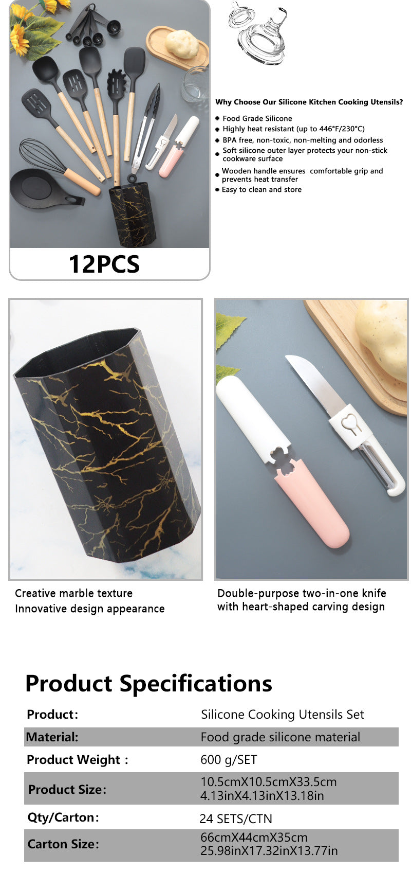 Blue 12-Piece Silicone Cooking Utensil Set - Non-Stick Food-Grade Kitchen Tools with Holder