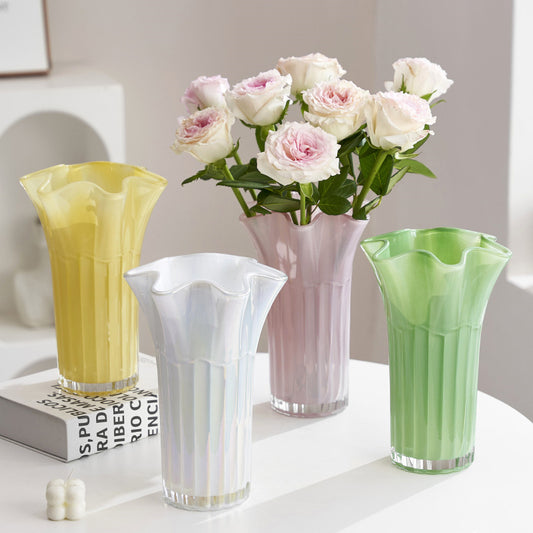 Nordic-Style Glass Vase - Elegant Fluted Flower Vase for Home Decor(Pink)