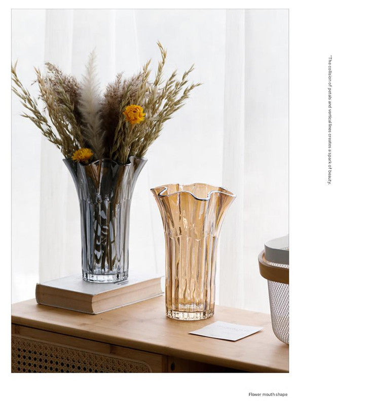 Nordic-Style Glass Vase - Elegant Fluted Flower Vase for Home Decor(Yellow)