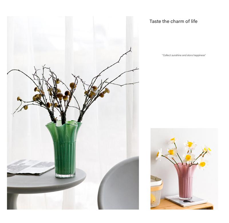 Nordic-Style Glass Vase - Elegant Fluted Flower Vase for Home Decor(Green)
