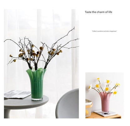 Nordic-Style Glass Vase - Elegant Fluted Flower Vase for Home Decor(Green)