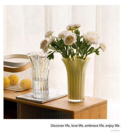 Nordic-Style Glass Vase - Elegant Fluted Flower Vase for Home Decor(Transparent)