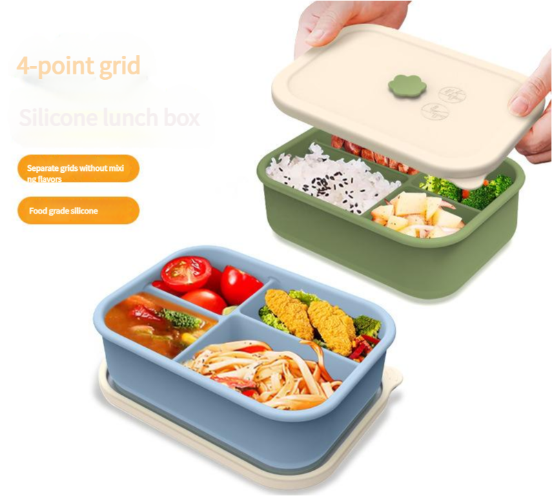 Light blue Microwave-Safe Silicone Lunch Box with 4 Compartments - Airtight Bento Box for Work and Travel