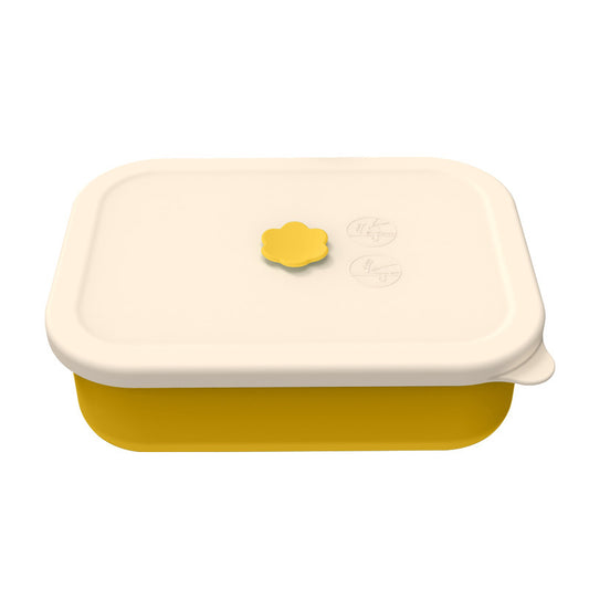Yellow Microwave-Safe Silicone Lunch Box with 4 Compartments - Airtight Bento Box for Work and Travel