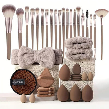 40-Piece Ultimate Beauty Tool Kit for Face Cleansing and Makeup(Brown)