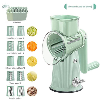 Multi-Function Rotary Vegetable Slicer & Grater - 5 Blade Types (10 Pcs Total) with Storage Box-green