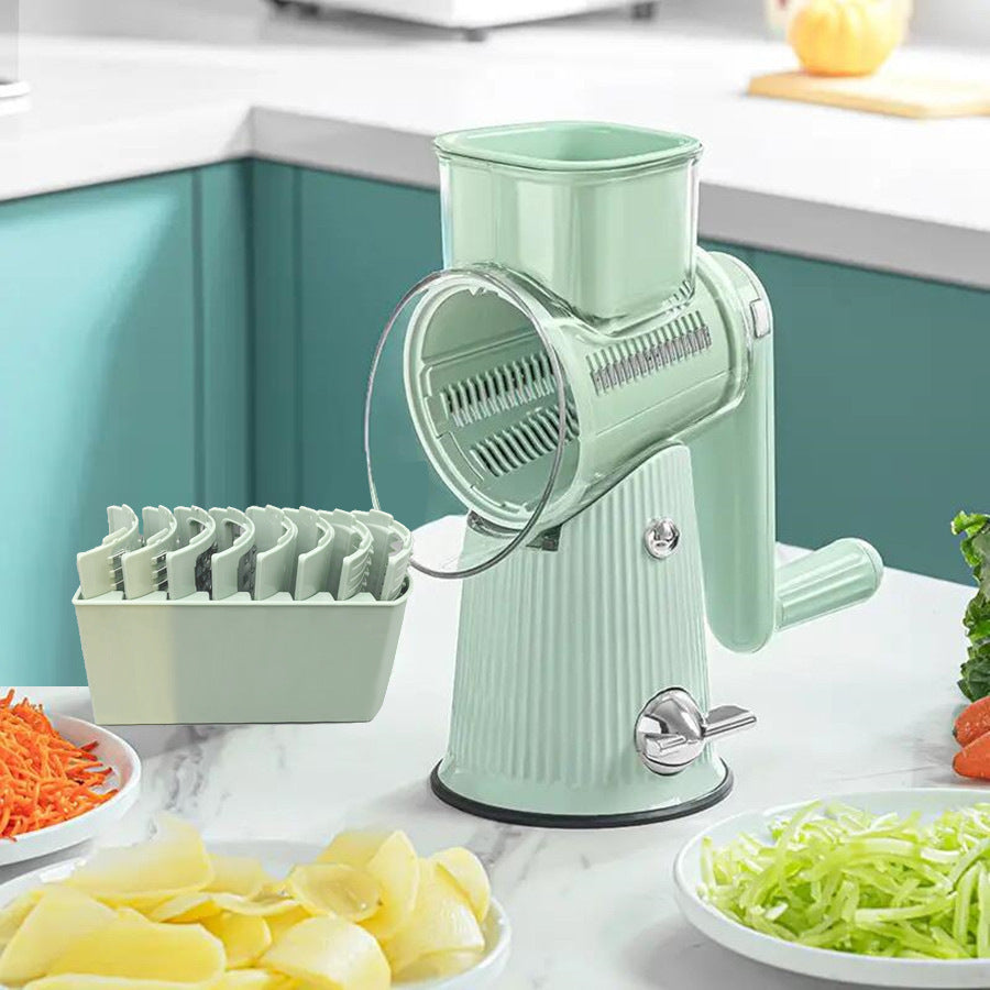 Multi-Function Rotary Vegetable Slicer & Grater - 5 Blade Types (10 Pcs Total) with Storage Box-green