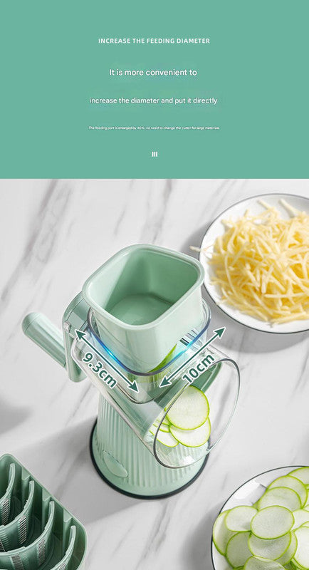 Multi-Function Rotary Vegetable Slicer & Grater - 5 Blade Types (10 Pcs Total) with Storage Box-green
