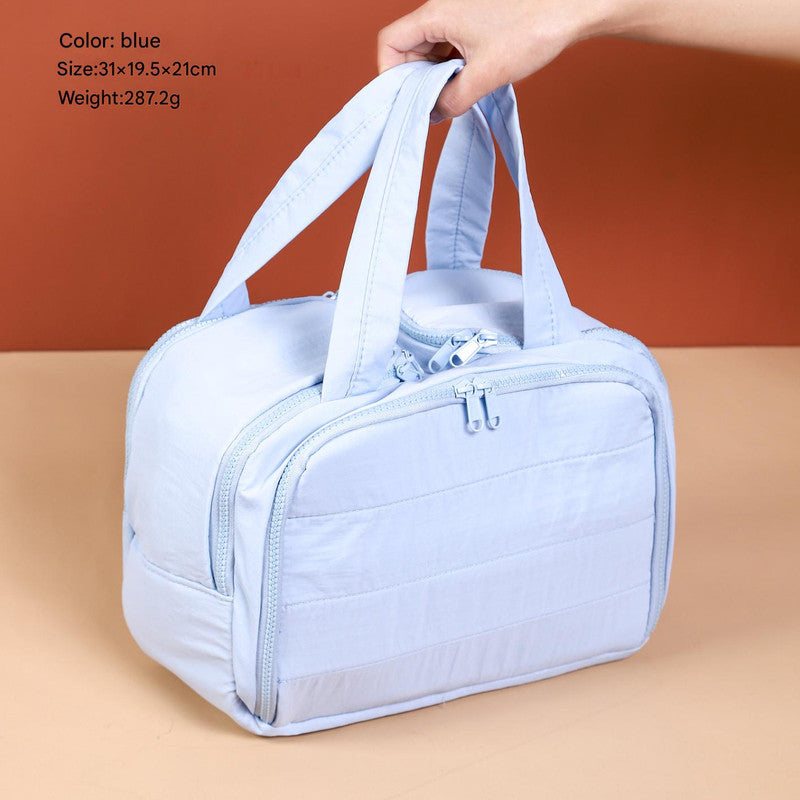 Portable Multi-Compartment Travel Toiletry & Makeup Organizer Bag with Brush Holders(blue)