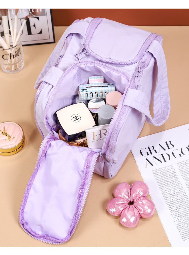 Portable Multi-Compartment Travel Toiletry & Makeup Organizer Bag with Brush Holders(Light purple)