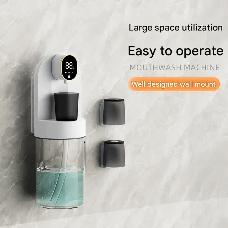 Smart Automatic Mouthwash Dispenser - 4 Adjustable Levels, LED Display, 2000mAh Battery & Magnetic Cups(black)