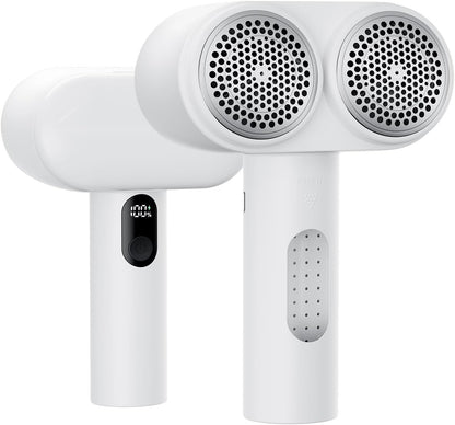 Dual-Head Electric Lint Remover - USB-C Rechargeable, LED Display, 3-Size Honeycomb Mesh(White)