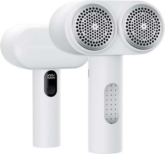 Dual-Head Electric Lint Remover - USB-C Rechargeable, LED Display, 3-Size Honeycomb Mesh(White)