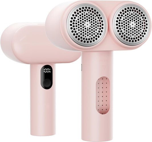 Dual-Head Electric Lint Remover - USB-C Rechargeable, LED Display, 4-Size Honeycomb Mesh(Pink)