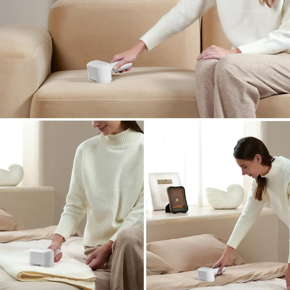 Dual-Head Electric Lint Remover - USB-C Rechargeable, LED Display, 7-Size Honeycomb Mesh(Yellow)