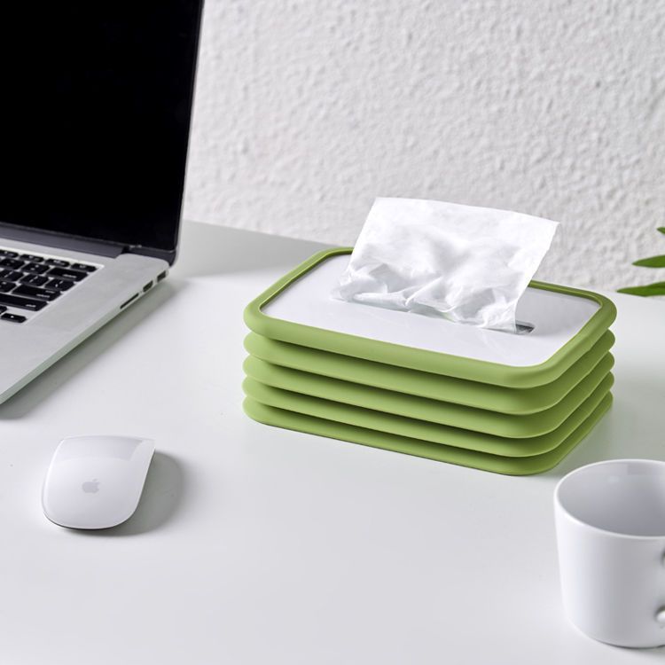2-pcs Green Silicone Tissue Box Holder - Automatic Self-Lowering Dispenser