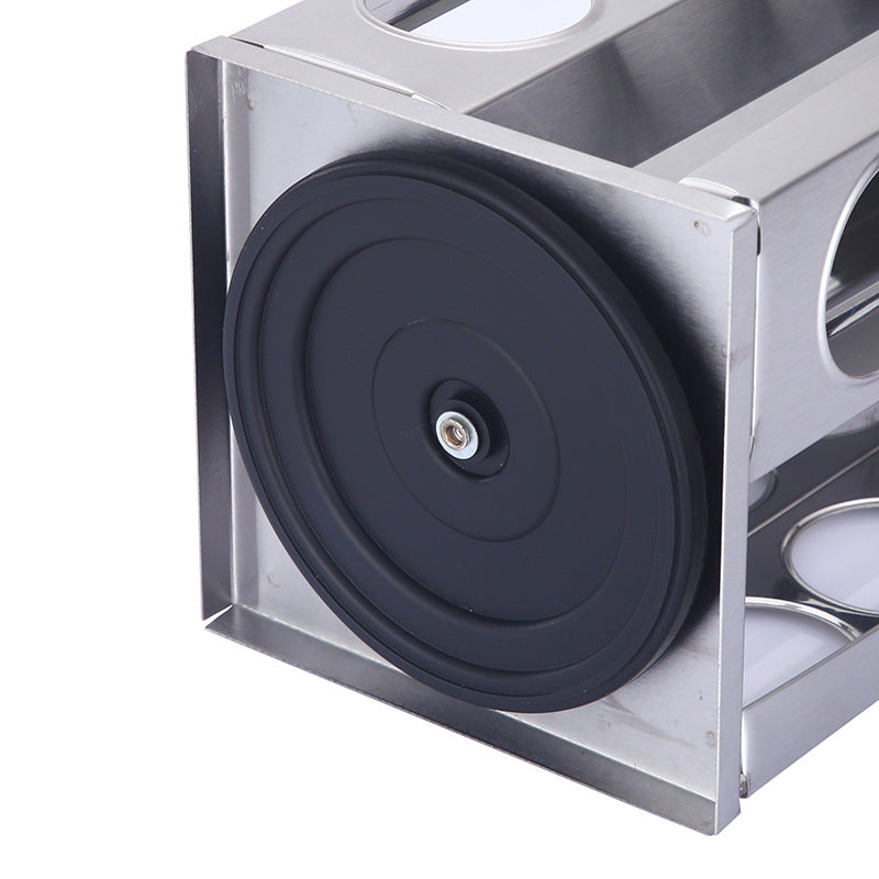 Modern stainless steel square spice revolving rack with 12 (88 ml each) empty glass jars