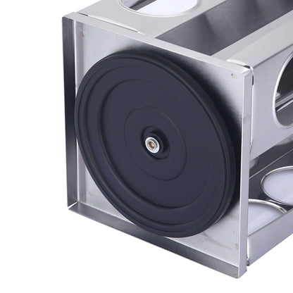 Modern stainless steel square spice revolving rack with 16 (88 ml each) empty glass jars