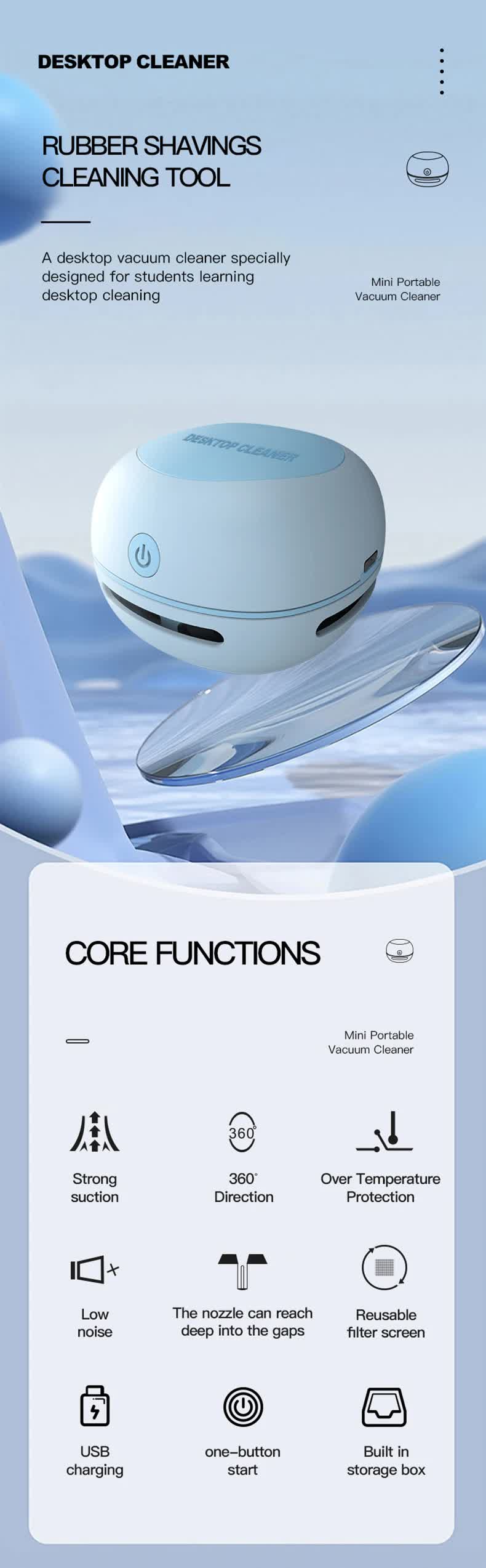 White Cordless Tabletop Crumb Sweeper - USB Rechargeable Mini Vacuum for Desk