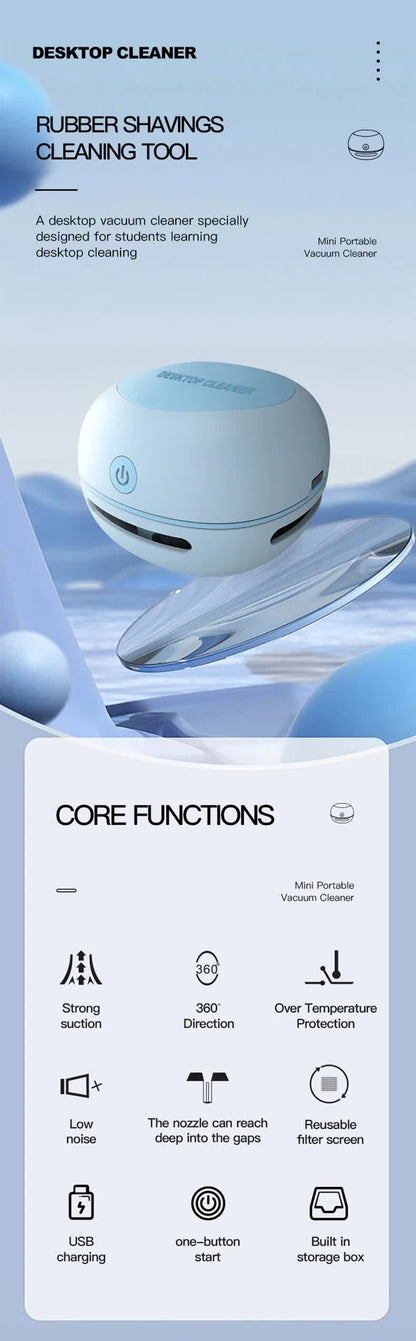 Green Cordless Tabletop Crumb Sweeper - USB Rechargeable Mini Vacuum for Desk