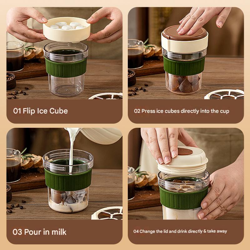 2-in-1 Ice Cube Maker Tumbler - Portable Cup with Integrated Silicone Ice Tray & Lid (1 cup + 1 ice tray)