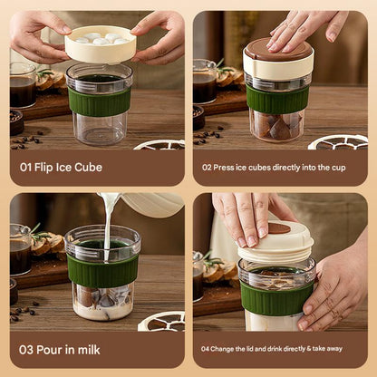 2-in-1 Ice Cube Maker Tumbler - Portable Cup with Integrated Silicone Ice Tray & Lid (1 cup + 3 ice tray)