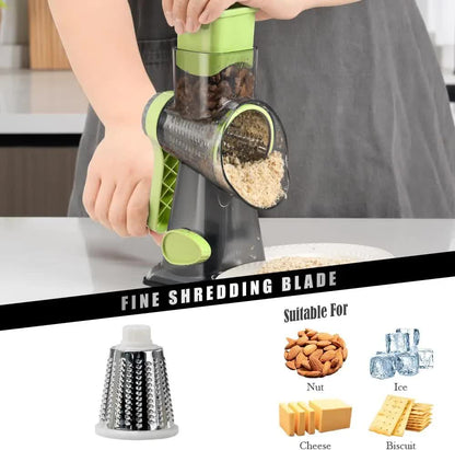 Red Rotary Cheese Grater & Vegetable Slicer - Manual Shredder with 3 Interchangeable Drums