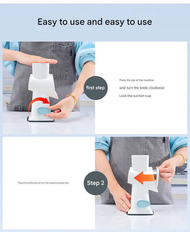 Red Rotary Cheese Grater & Vegetable Slicer - Manual Shredder with 3 Interchangeable Drums