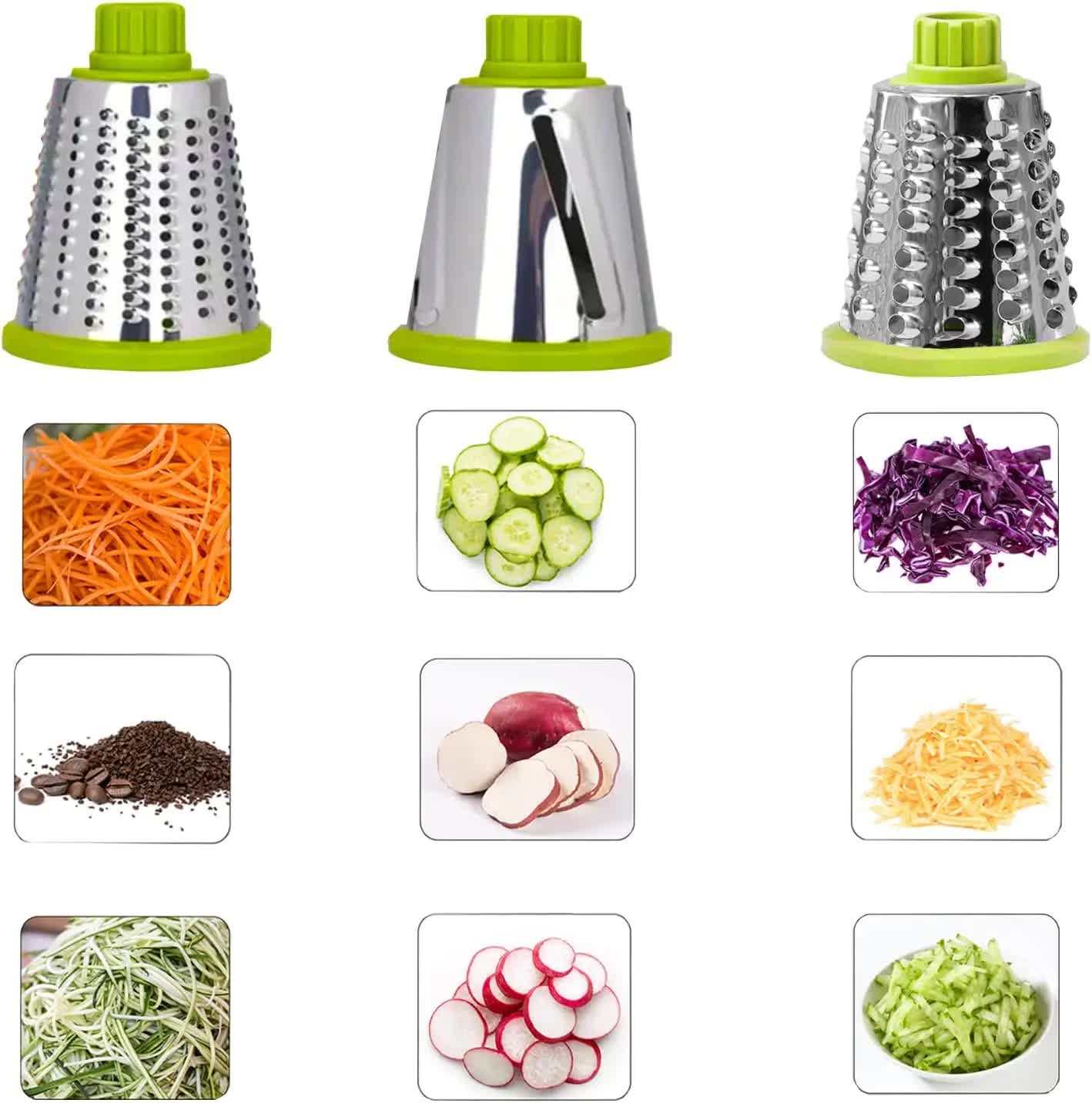 Blue Rotary Cheese Grater & Vegetable Slicer - Manual Shredder with 3 Interchangeable Drums