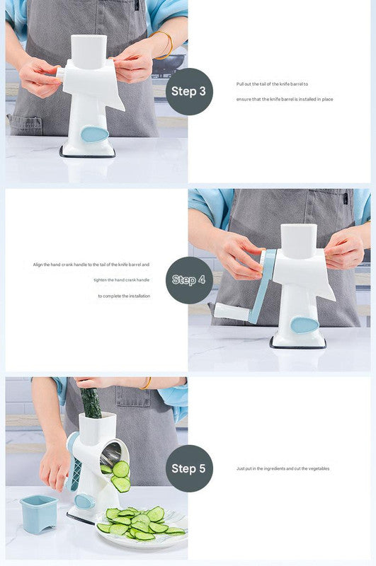 Blue Rotary Cheese Grater & Vegetable Slicer - Manual Shredder with 3 Interchangeable Drums