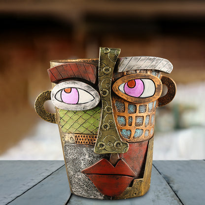 Abstract Face Planter Pot - Artistic Resin Decor for Succulents & Plants (Antique Style - 18.5*18*15CM)