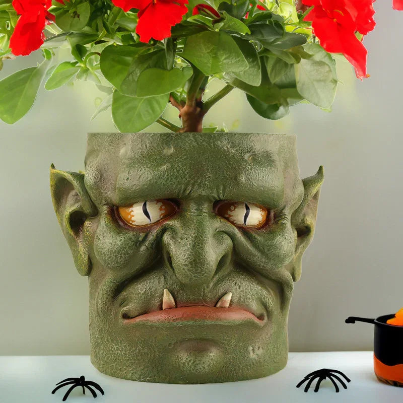 Green Unique Goblin Head Planter Pot - Resin Monster Face for Succulents & Decor (Style 1) - Mekamart Australia