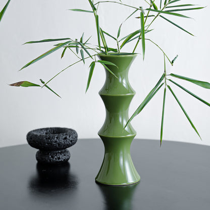 Glossy GreenCeramic Vase - Unique Bamboo-Look Design (25.5x9x7cm)