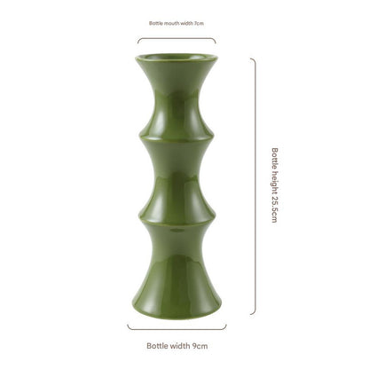 Glossy GreenCeramic Vase - Unique Bamboo-Look Design (25.5x9x7cm)