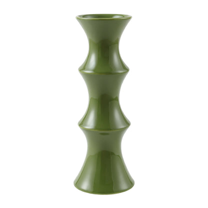 Glossy GreenCeramic Vase - Unique Bamboo-Look Design (25.5x9x7cm)