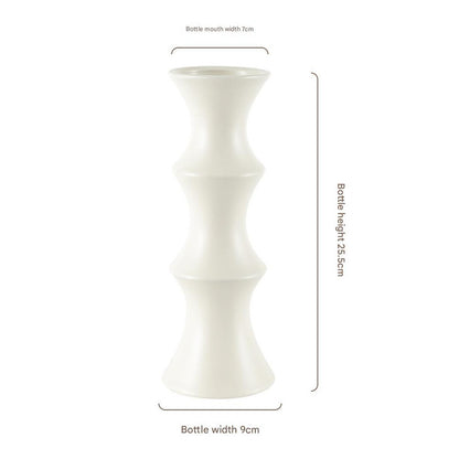 Matte White Ceramic Vase - Unique Bamboo Shape Design (25.5x9x7cm)